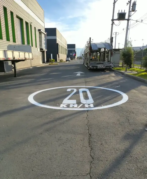 Señal de velocidad máxima 20 km/h pintada en la calzada