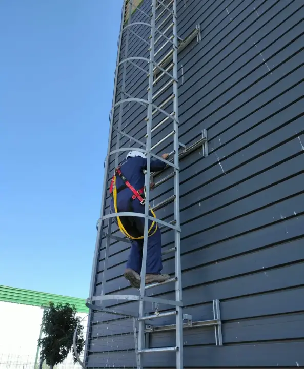 Trabajo en altura en la escalera de una fachada